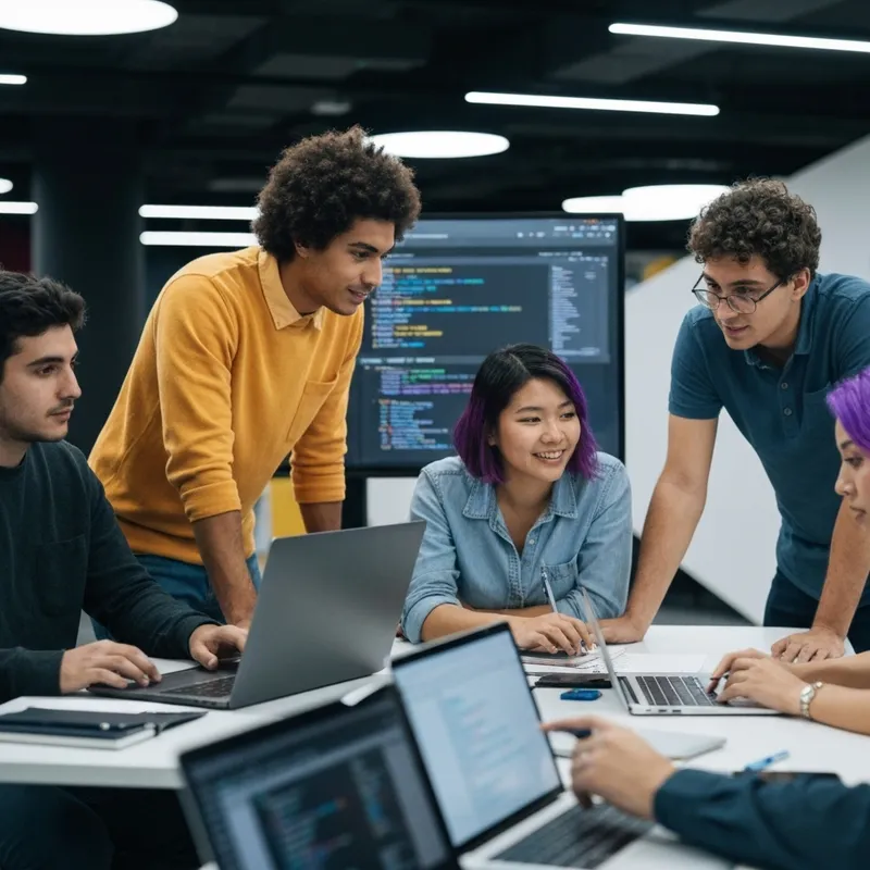 Equipo de desarrollo trabajando en proyectos de software